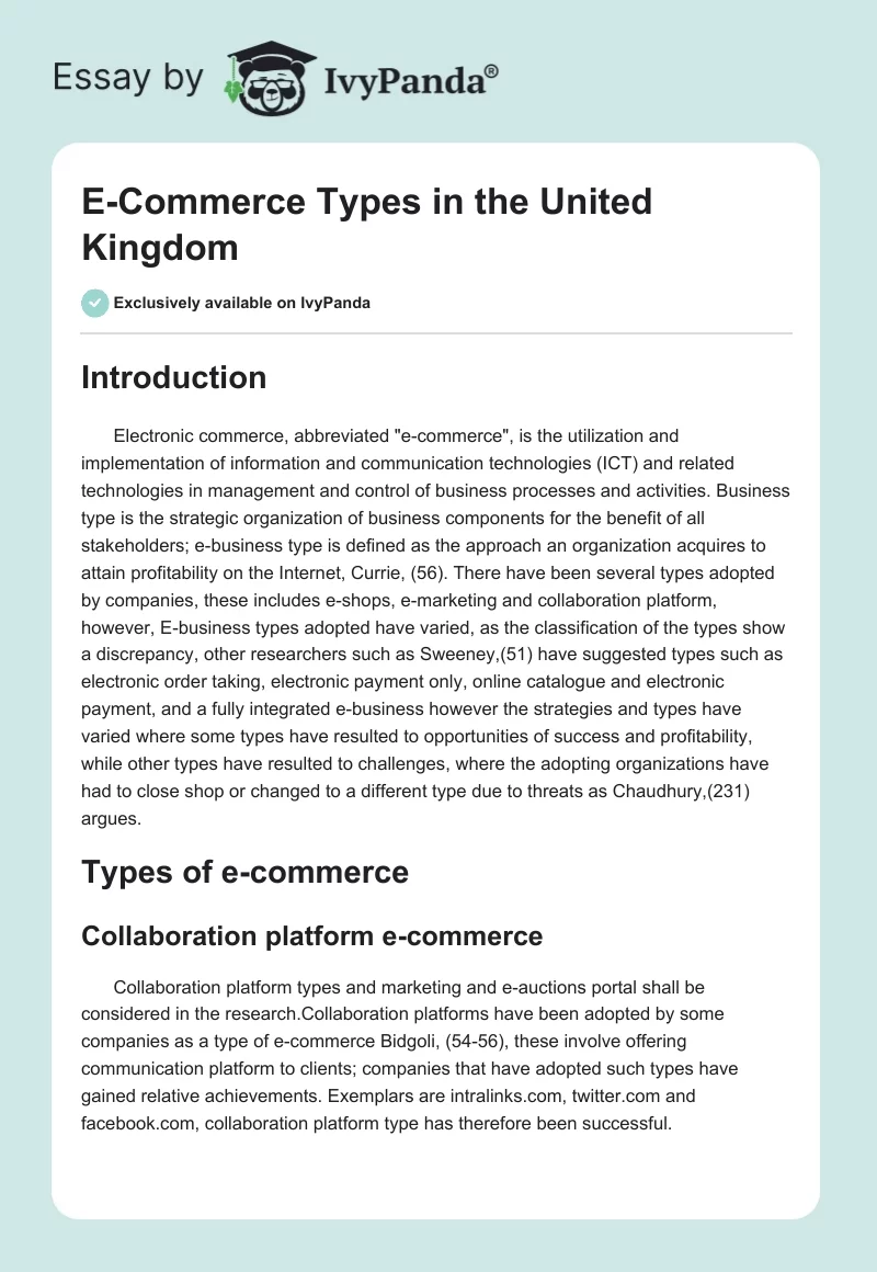 E-Commerce Types in the United Kingdom. Page 1