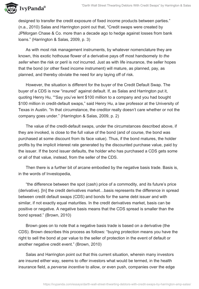 “Darth Wall Street Thwarting Debtors With Credit Swaps” by Harrington & Salas. Page 2