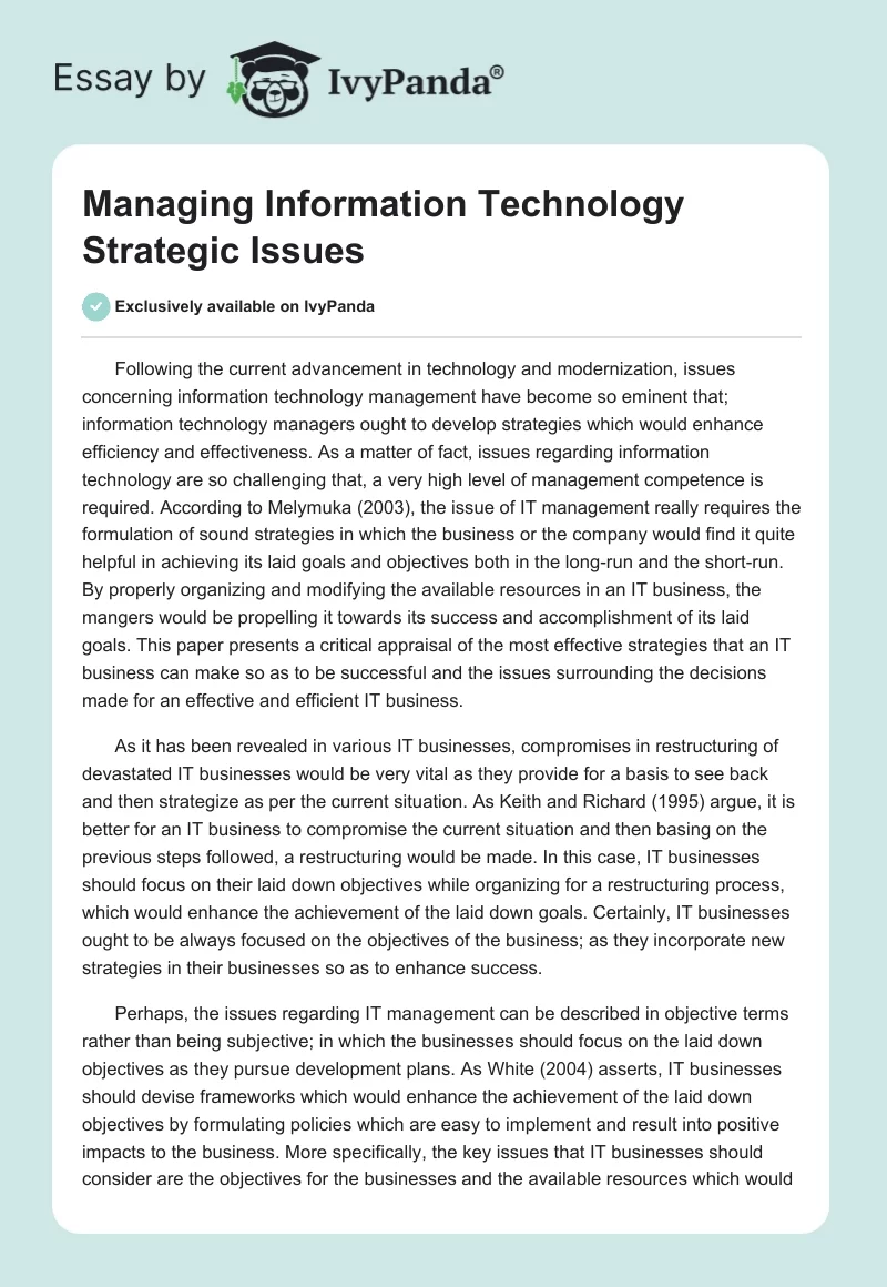 Managing Information Technology Strategic Issues. Page 1
