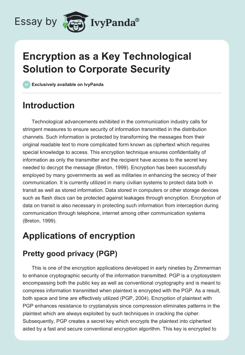 Encryption as a Key Technological Solution to Corporate Security. Page 1