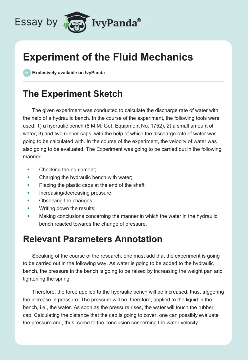 Experiment of the Fluid Mechanics. Page 1
