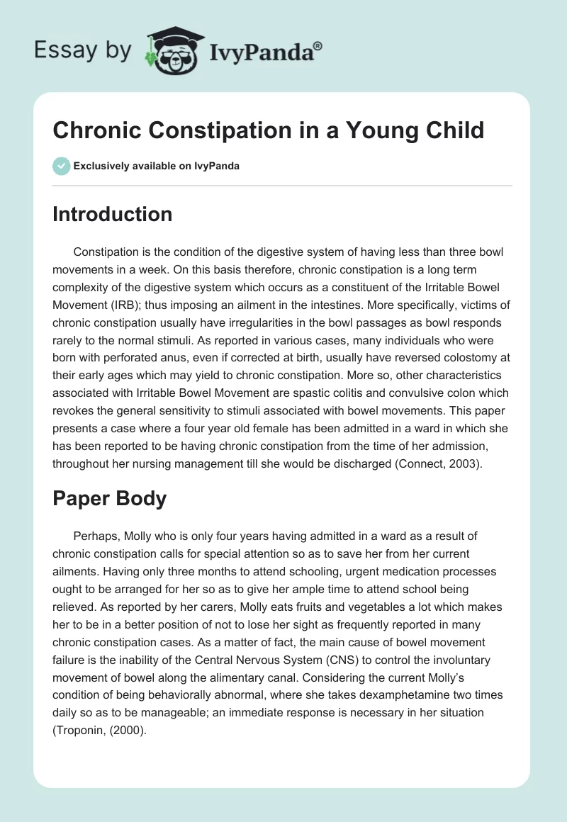 Chronic Constipation in a Young Child. Page 1