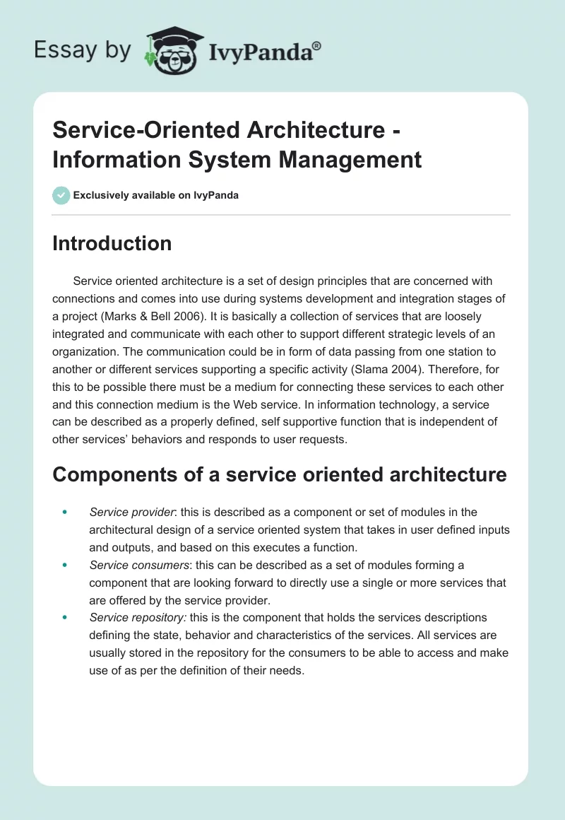 Service-Oriented Architecture - Information System Management. Page 1