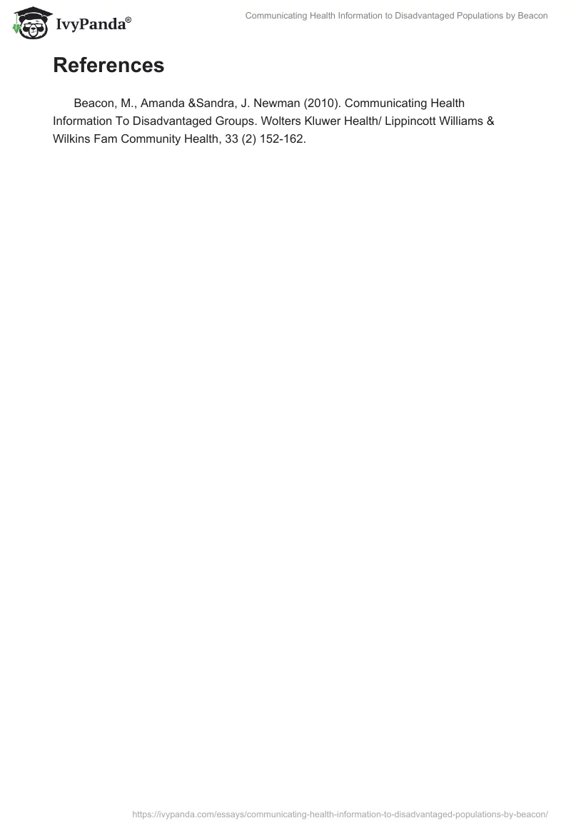 "Communicating Health Information to Disadvantaged Populations" by Beacon. Page 3