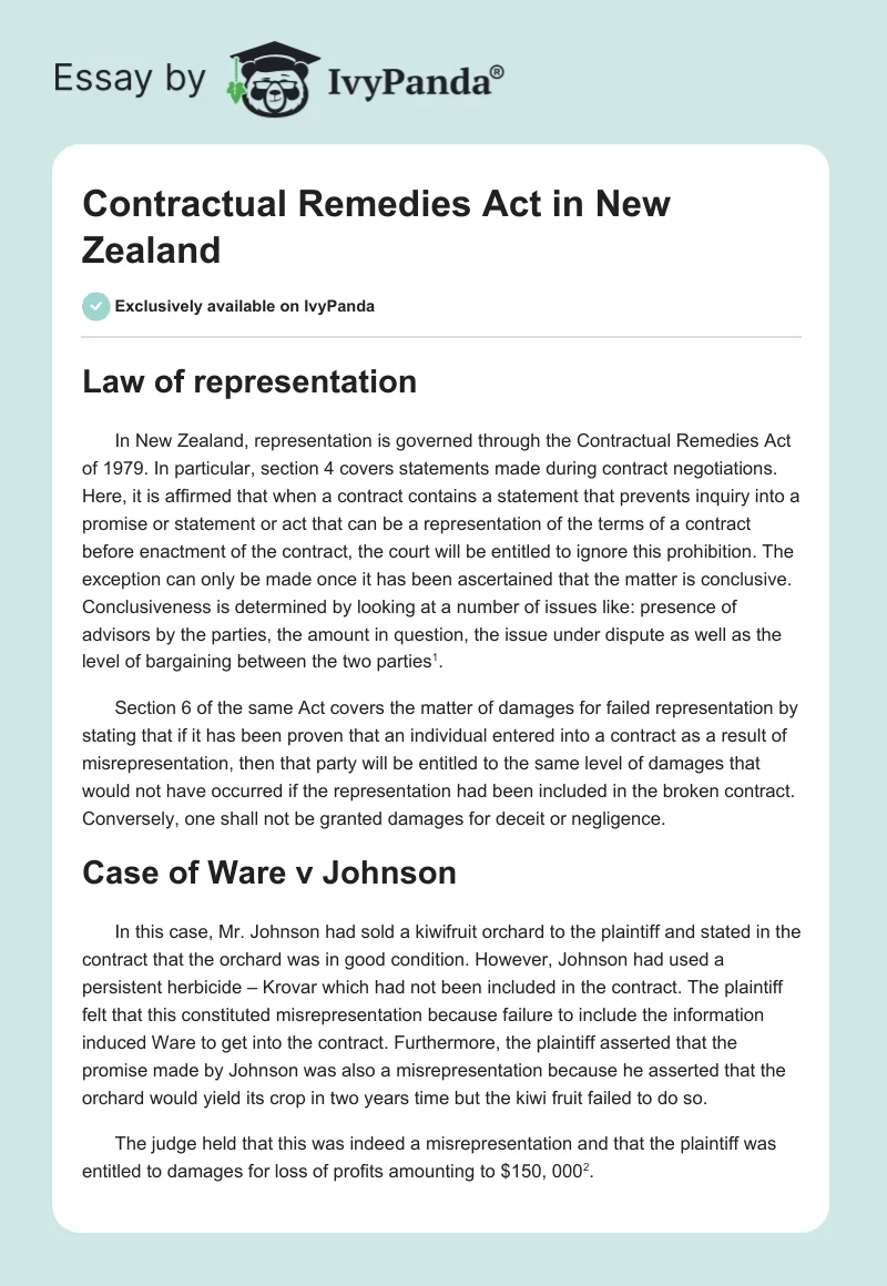 Contractual Remedies Act in New Zealand. Page 1