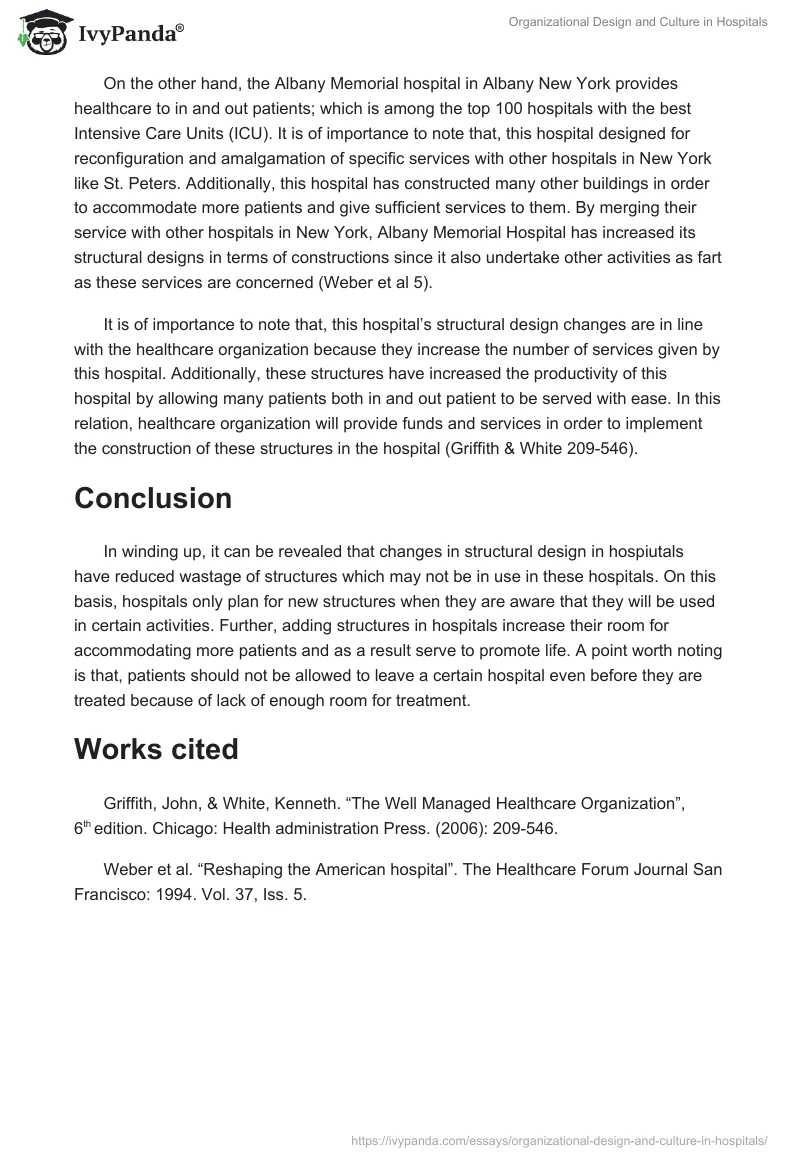 Organizational Design and Culture in Hospitals. Page 2