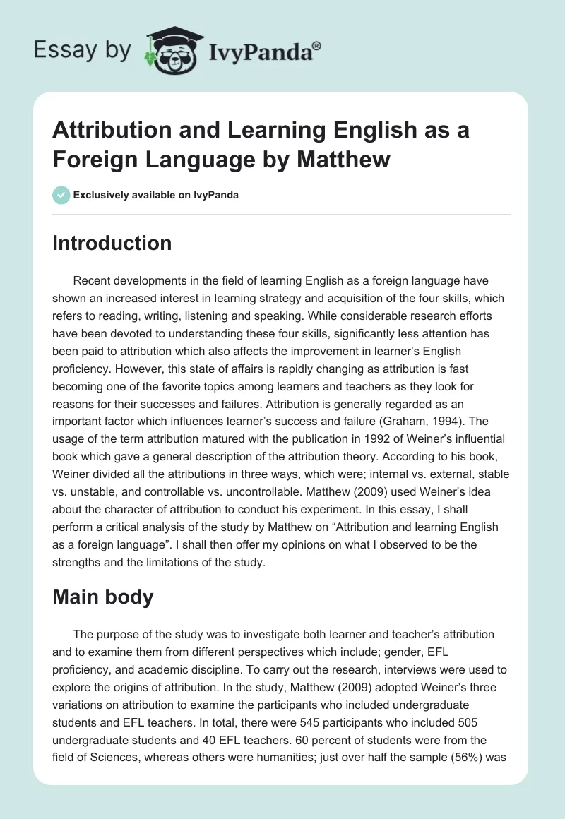 "Attribution and Learning English as a Foreign Language" by Matthew. Page 1