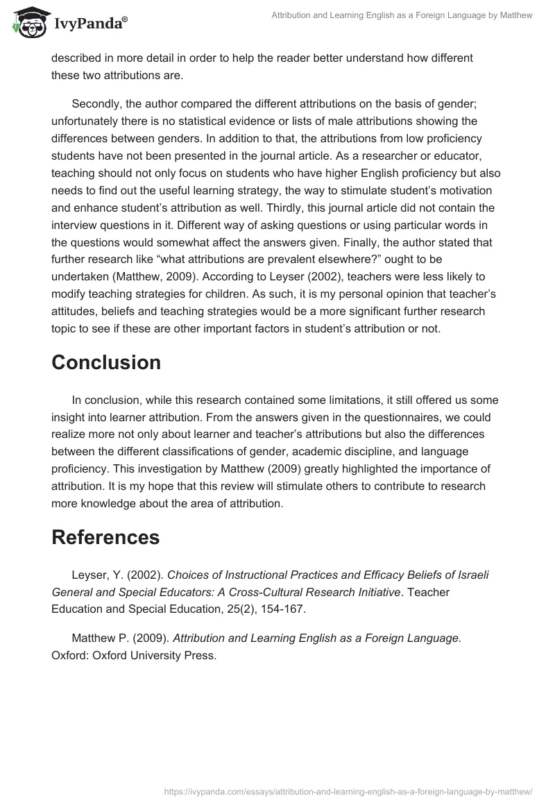 "Attribution and Learning English as a Foreign Language" by Matthew. Page 3