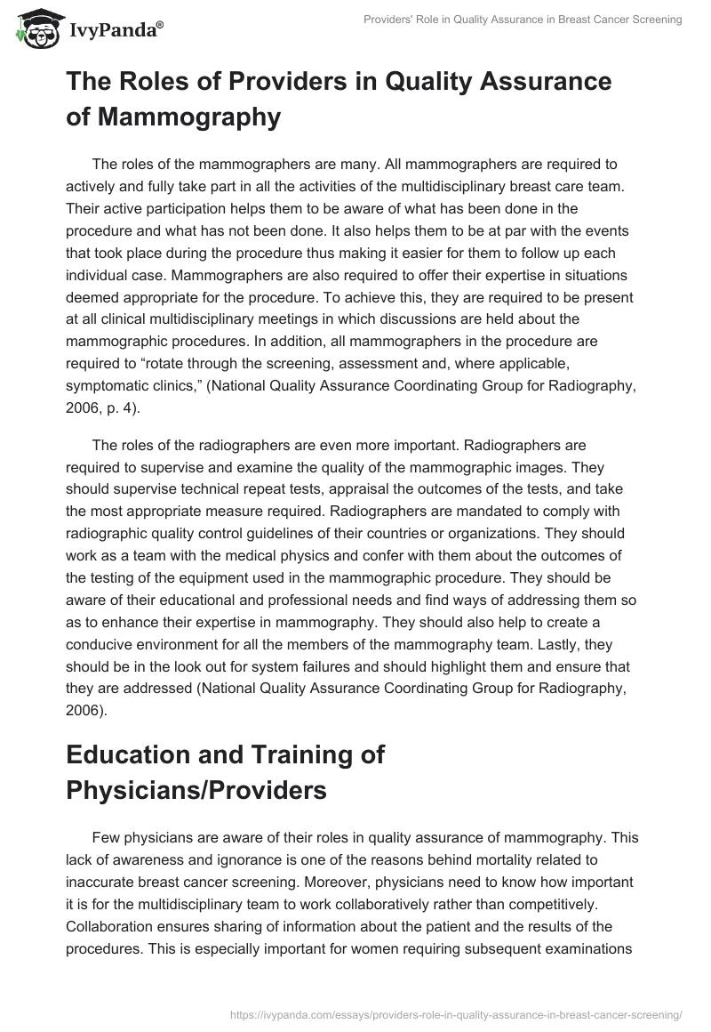 Providers' Role in Quality Assurance in Breast Cancer Screening. Page 2