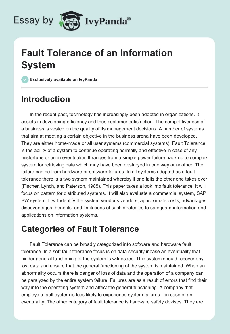 Fault Tolerance of an Information System. Page 1