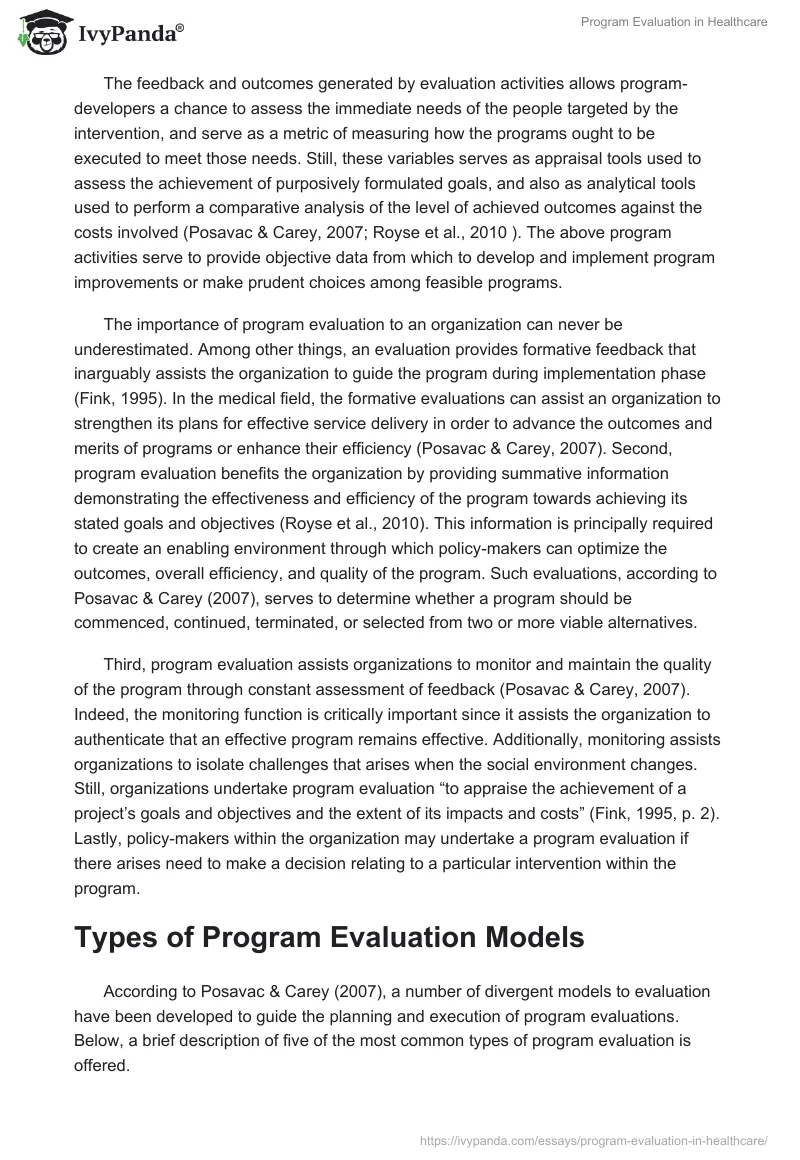Program Evaluation in Healthcare. Page 2