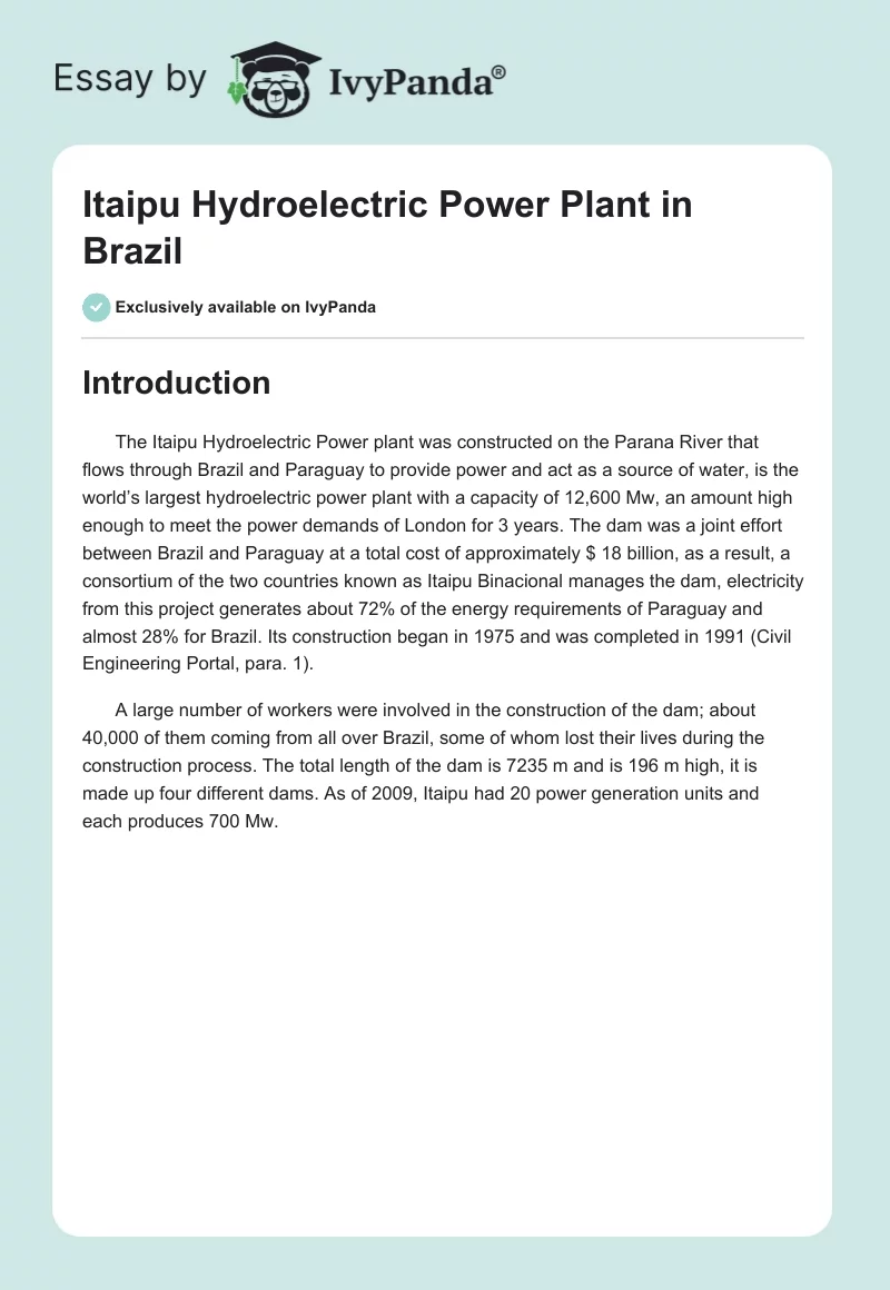 Itaipu Hydroelectric Power Plant in Brazil. Page 1