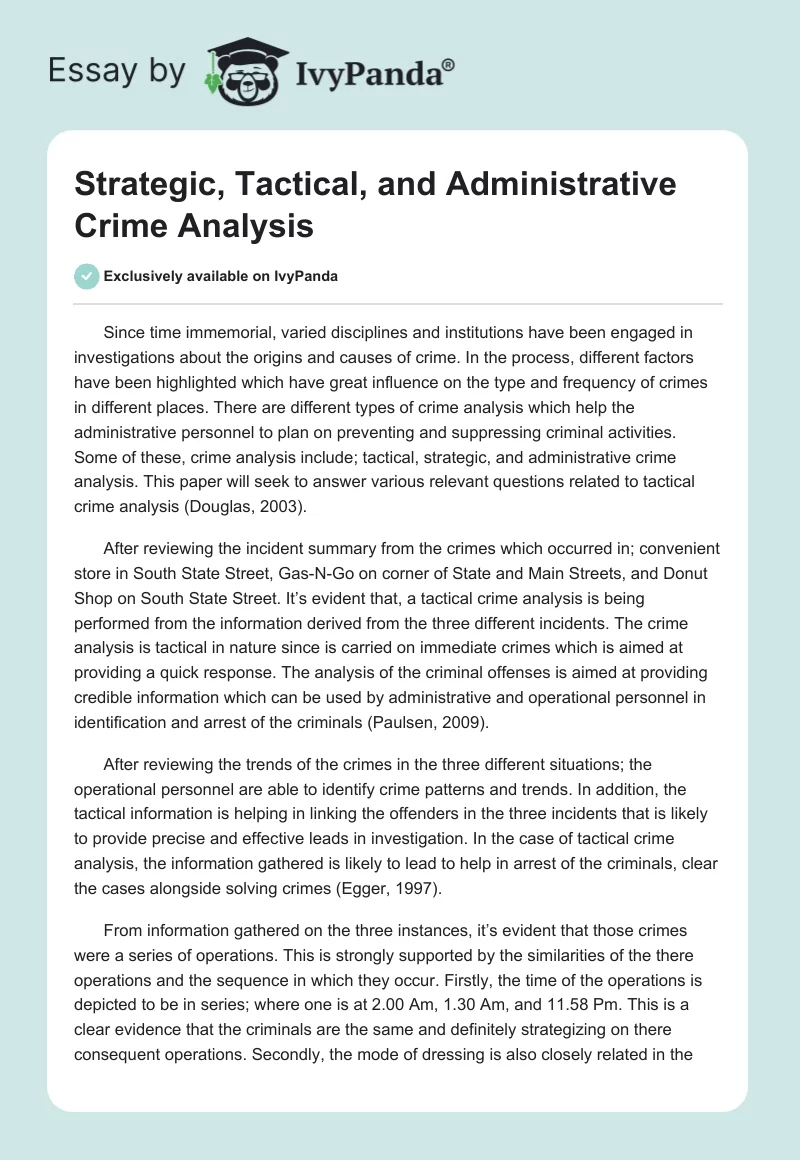 Strategic, Tactical, and Administrative Crime Analysis. Page 1