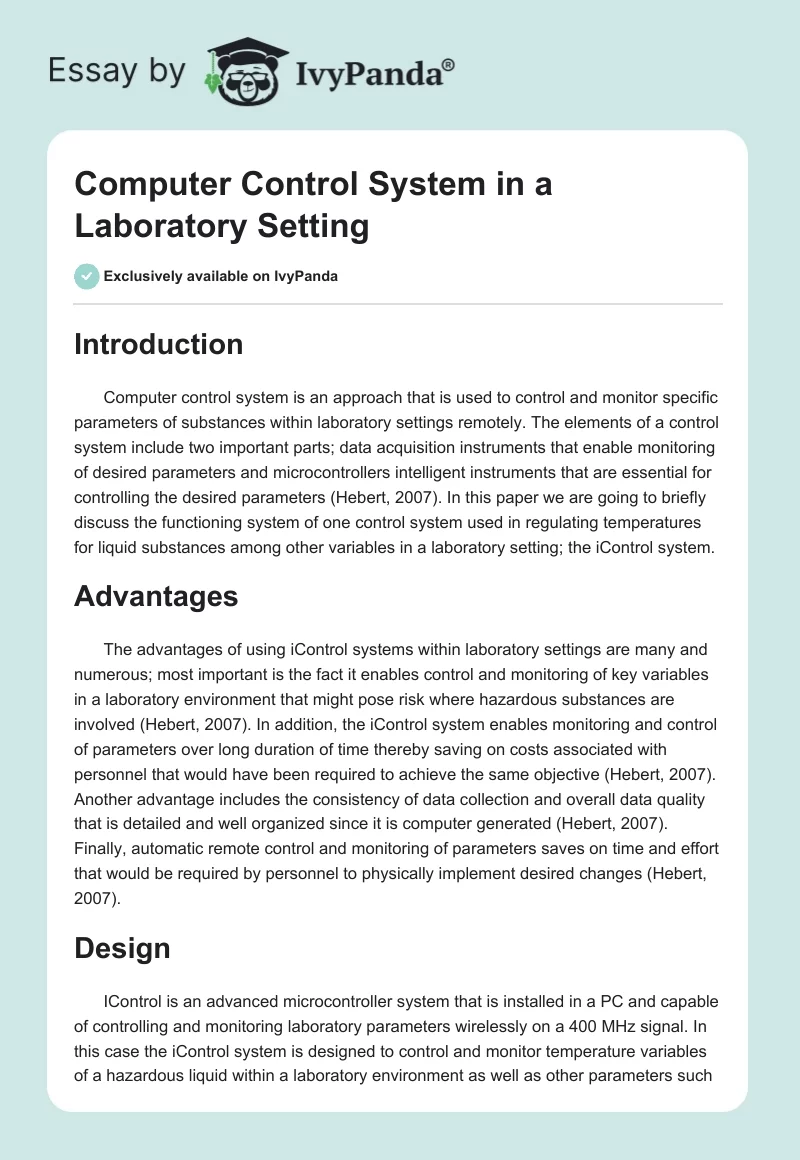 Computer Control System in a Laboratory Setting. Page 1