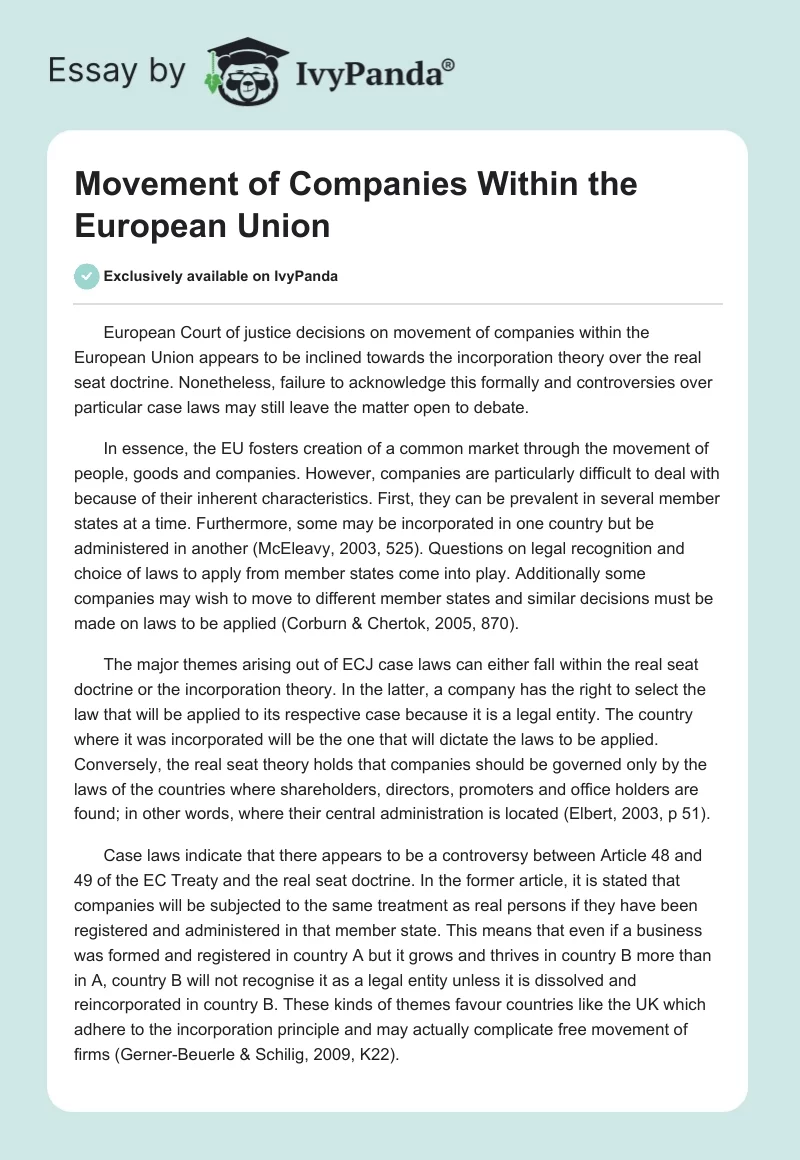 Movement of Companies Within the European Union. Page 1