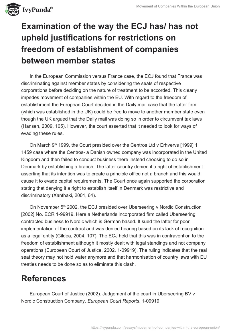 Movement of Companies Within the European Union. Page 2