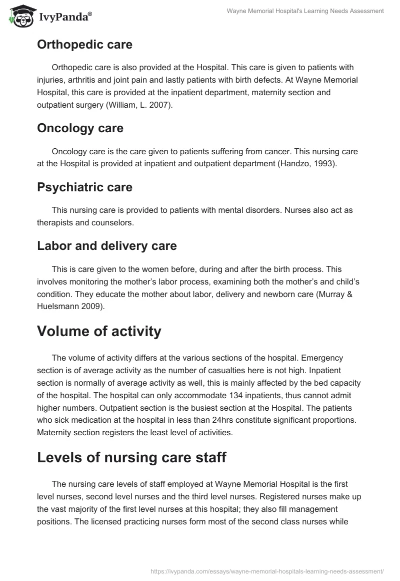 Wayne Memorial Hospital's Learning Needs Assessment. Page 2