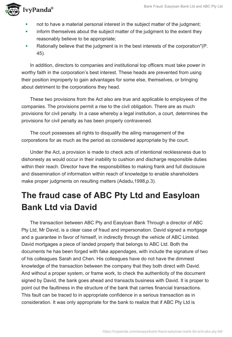Bank Fraud: Easyloan Bank Ltd and ABC Pty Ltd. Page 4