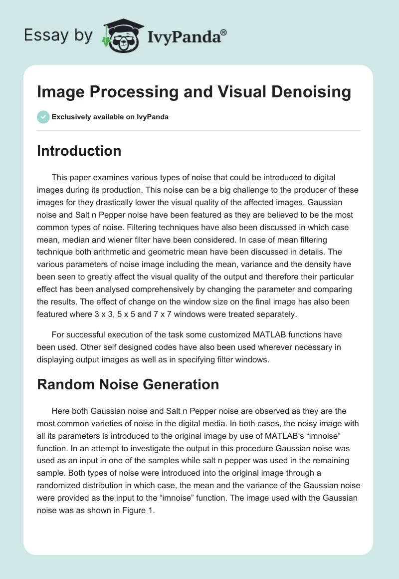 Image Processing and Visual Denoising. Page 1