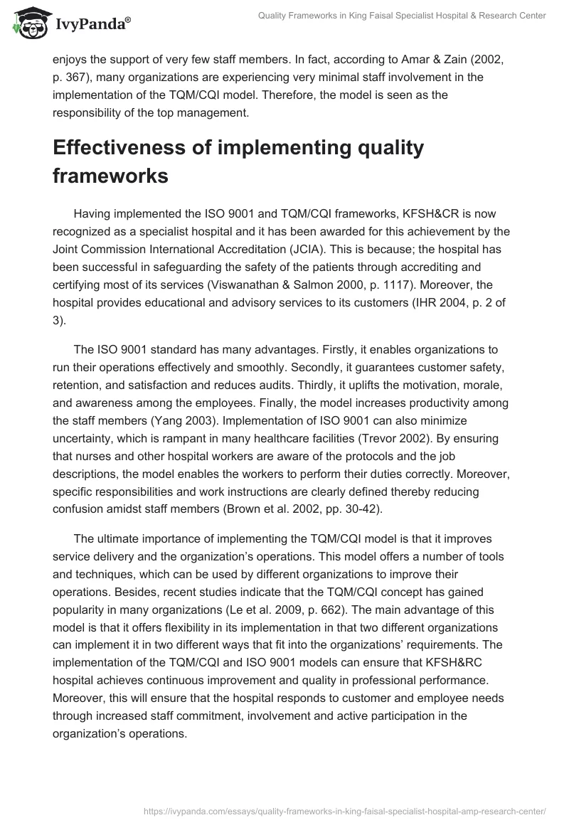 Quality Frameworks in King Faisal Specialist Hospital & Research Center. Page 4