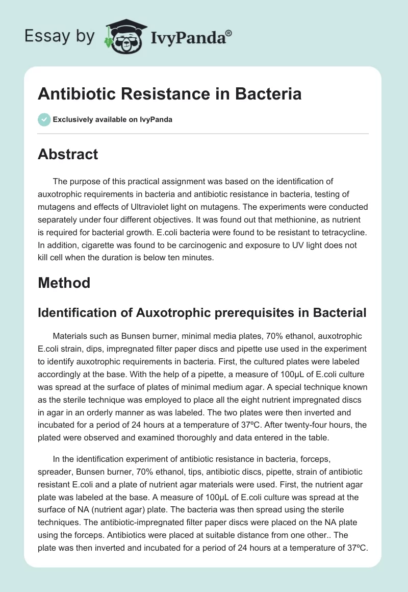 Antibiotic Resistance in Bacteria. Page 1