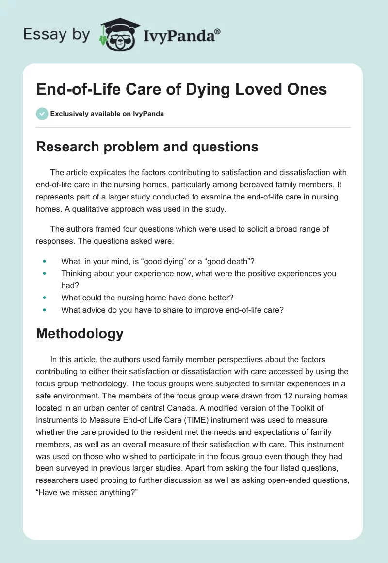 End-of-Life Care of Dying Loved Ones. Page 1