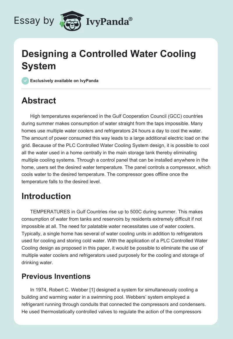 Designing a Controlled Water Cooling System. Page 1