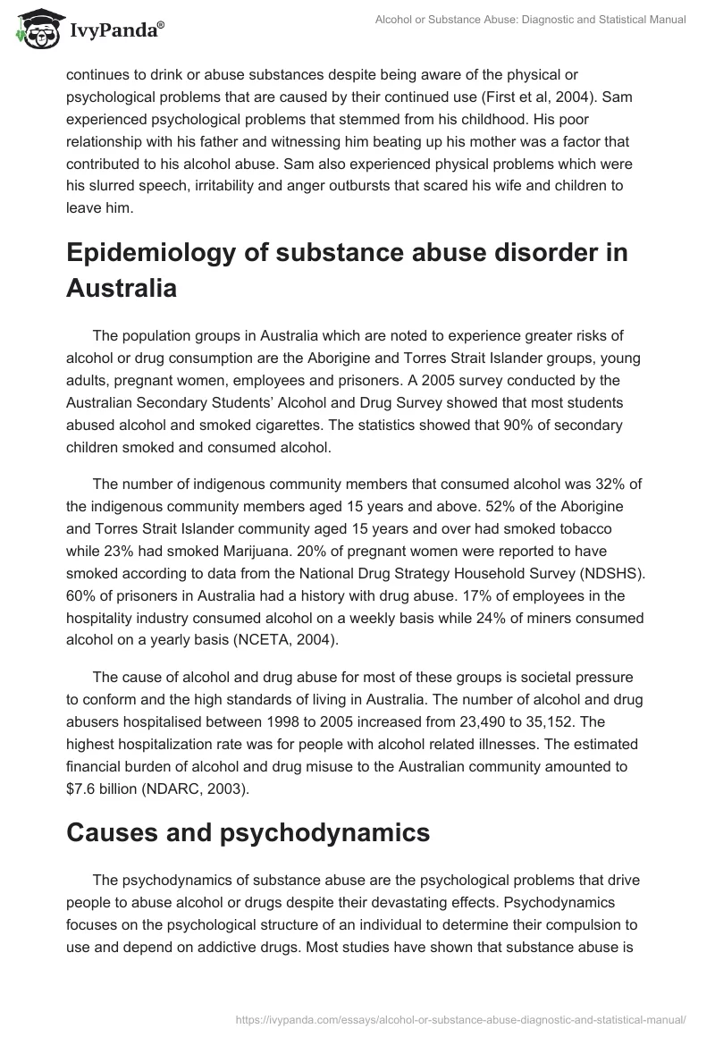 Alcohol or Substance Abuse: Diagnostic and Statistical Manual. Page 2