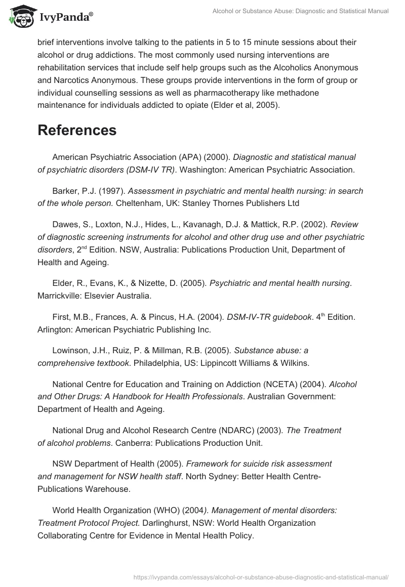 Alcohol or Substance Abuse: Diagnostic and Statistical Manual. Page 4
