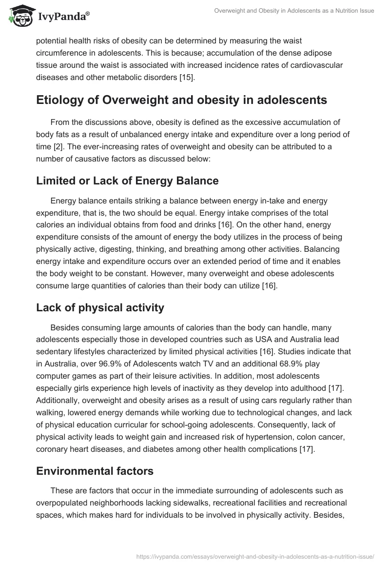 Overweight and Obesity in Adolescents as a Nutrition Issue. Page 4