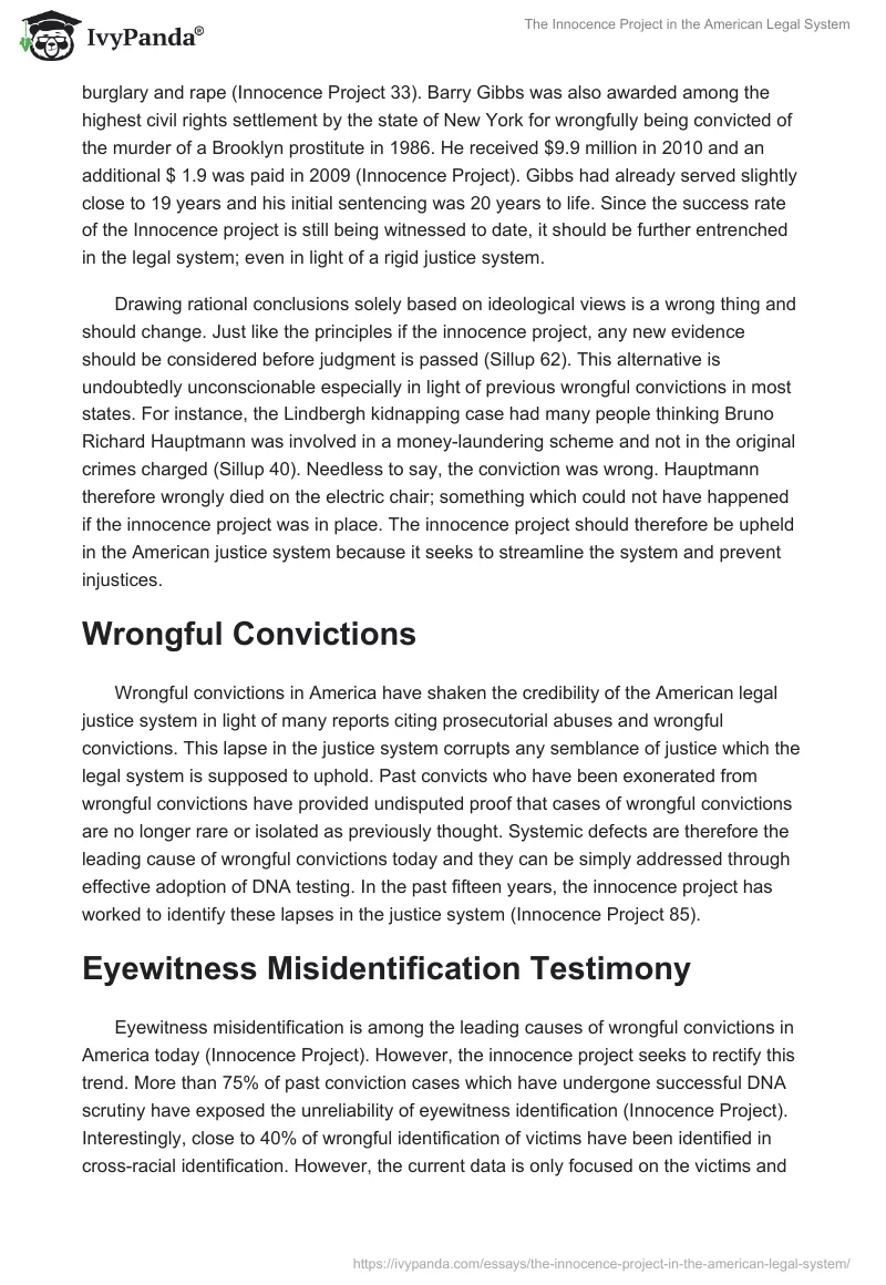 The Innocence Project in the American Legal System. Page 2