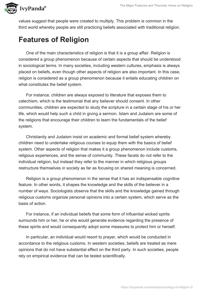 The Major Features and Theorists Views on Religion. Page 4
