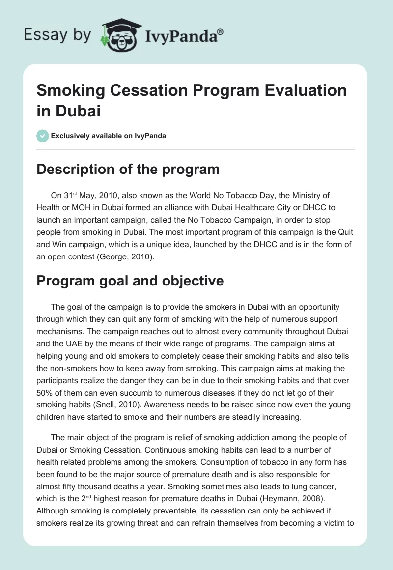 Smoking Cessation Program Evaluation in Dubai. Page 1