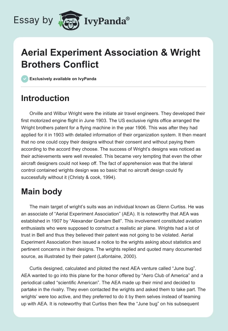 Aerial Experiment Association & Wright Brothers Conflict. Page 1