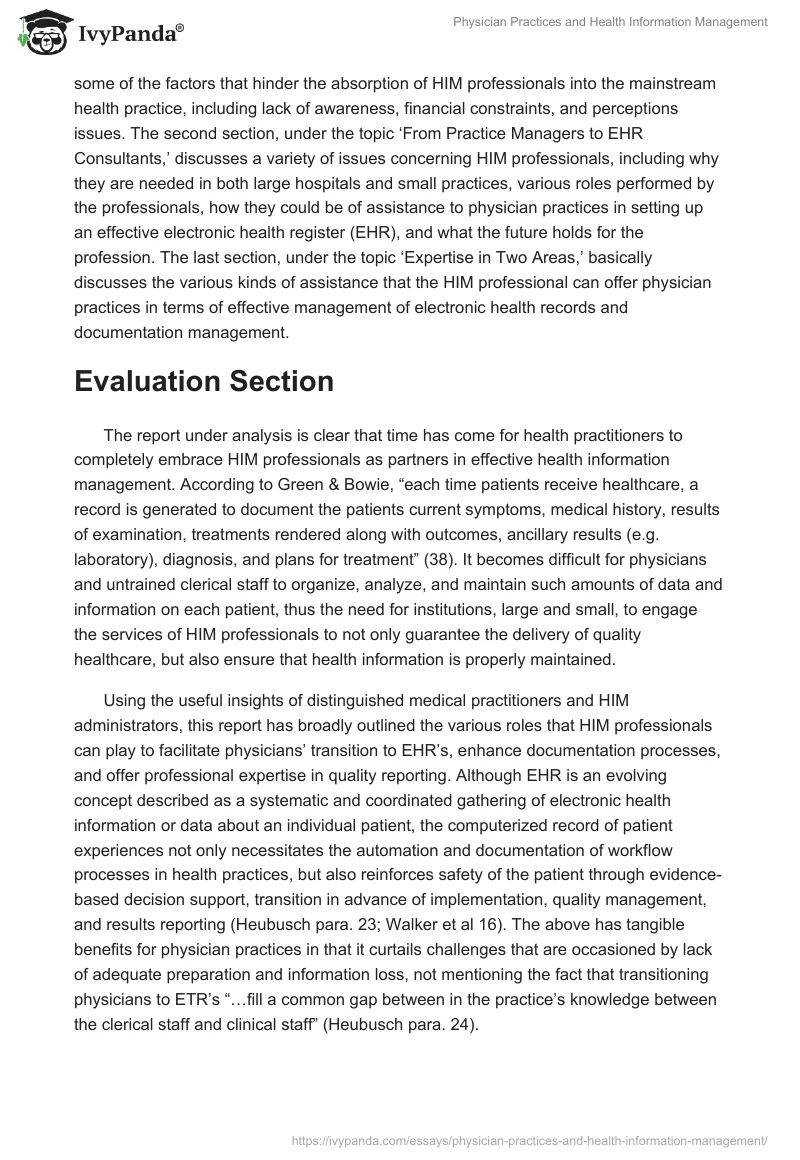 Physician Practices and Health Information Management. Page 2