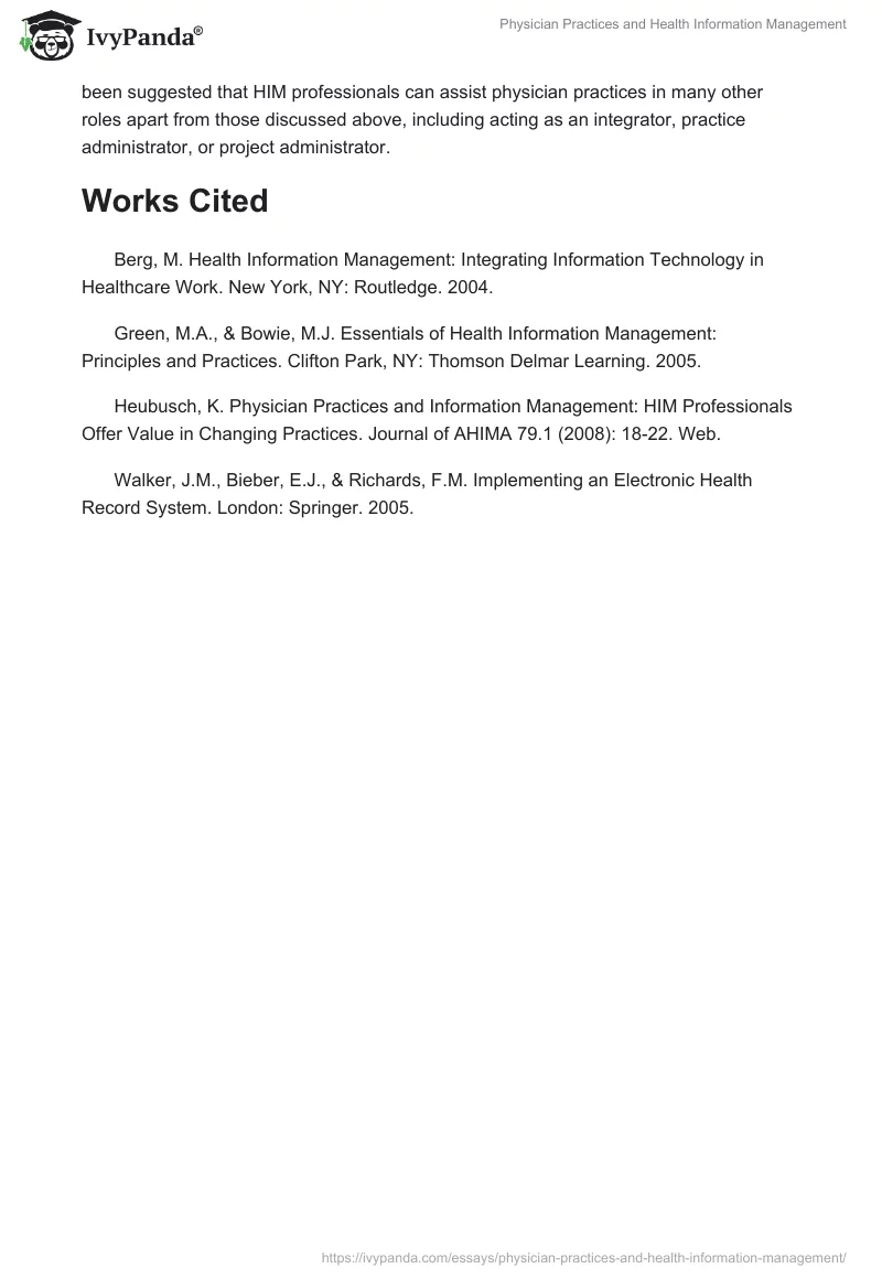 Physician Practices and Health Information Management. Page 4