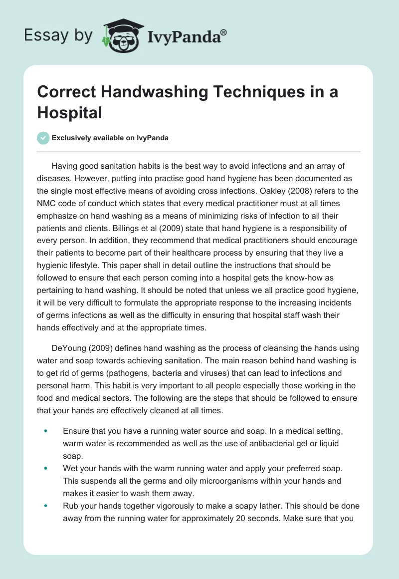Correct Handwashing Techniques in a Hospital. Page 1