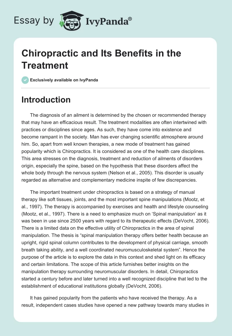 Chiropractic and Its Benefits in the Treatment. Page 1