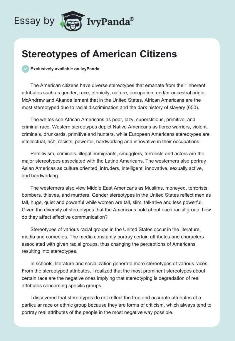 Stereotypes of American Citizens. Page 1