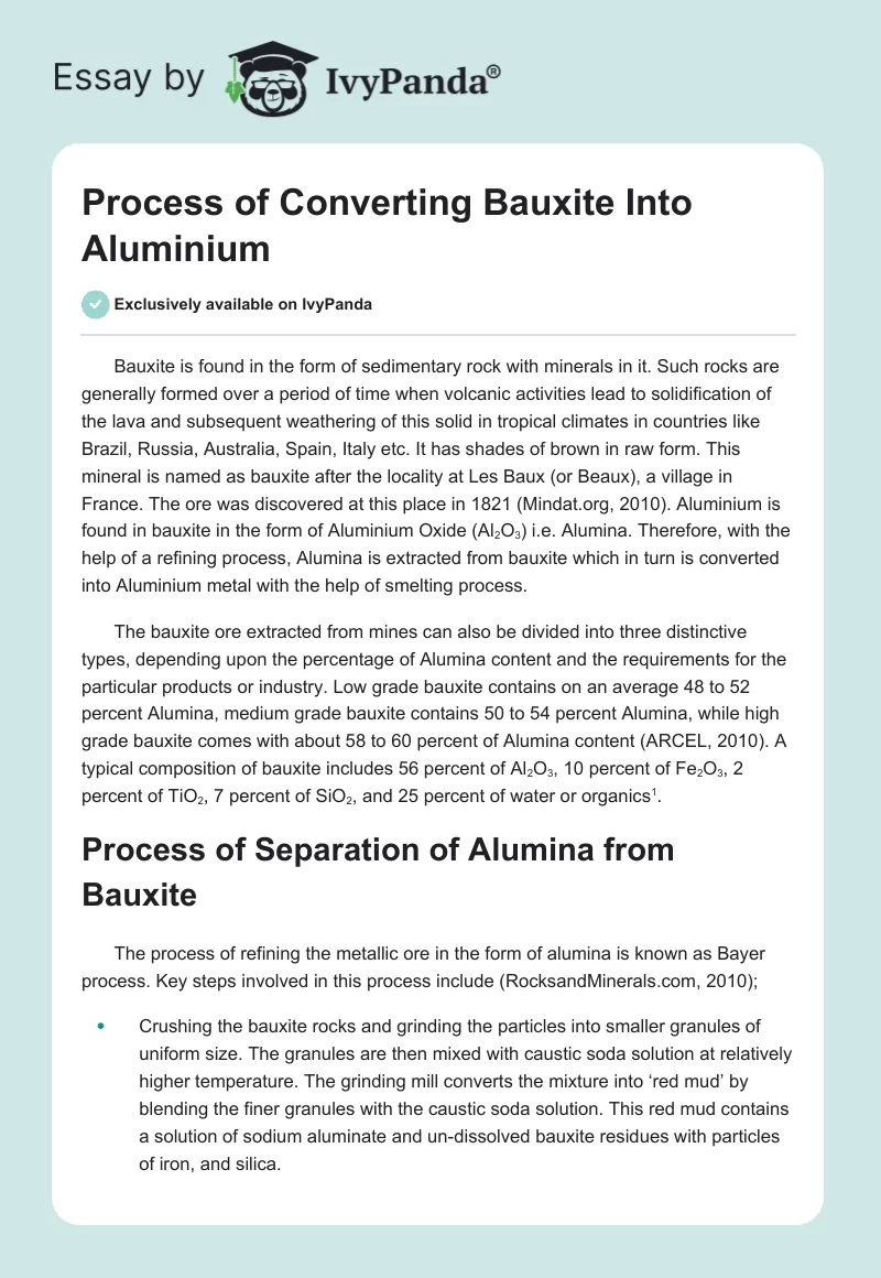 Process of Converting Bauxite Into Aluminium. Page 1