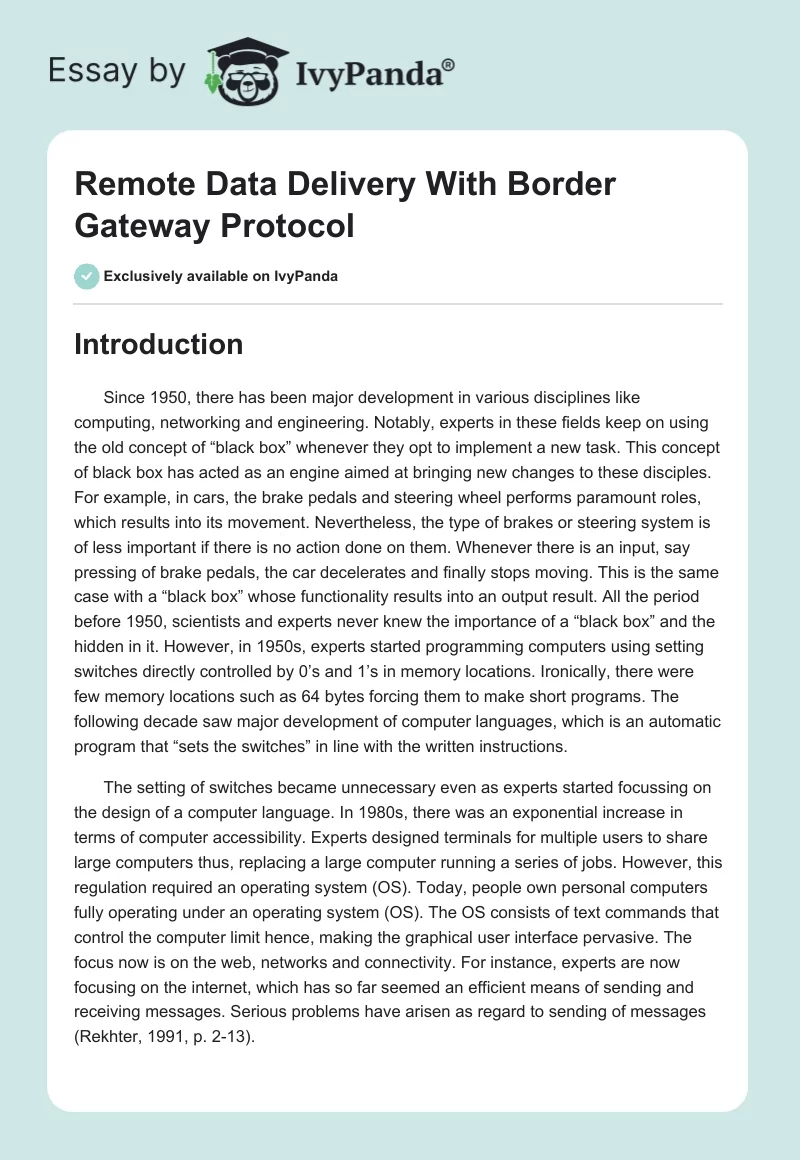 Remote Data Delivery With Border Gateway Protocol. Page 1