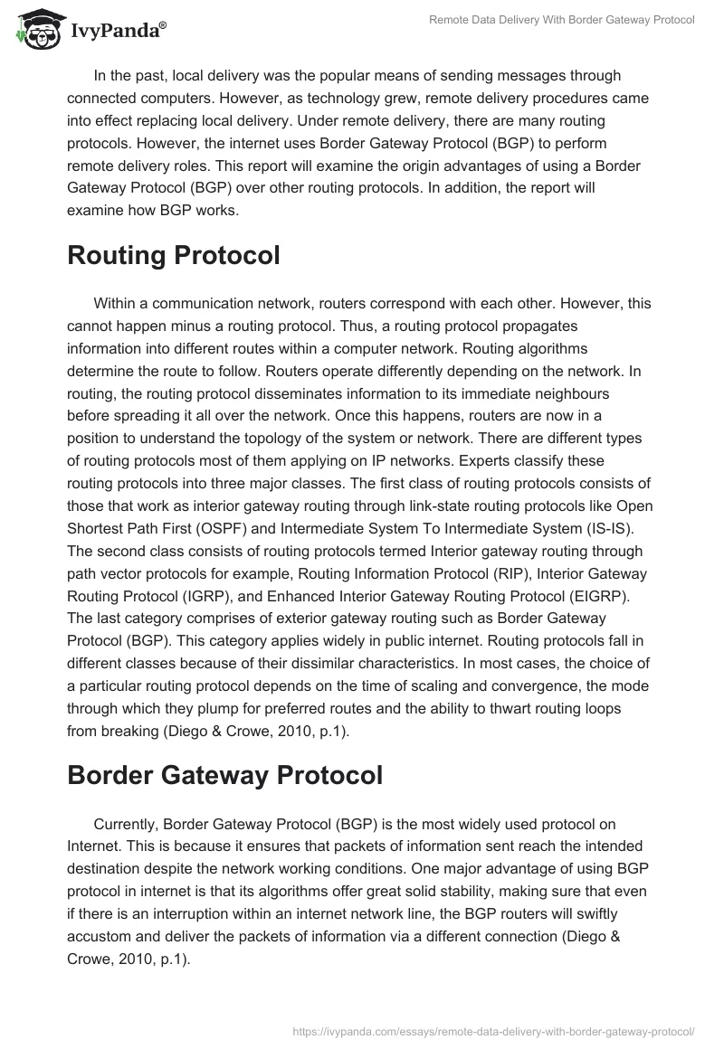 Remote Data Delivery With Border Gateway Protocol. Page 2