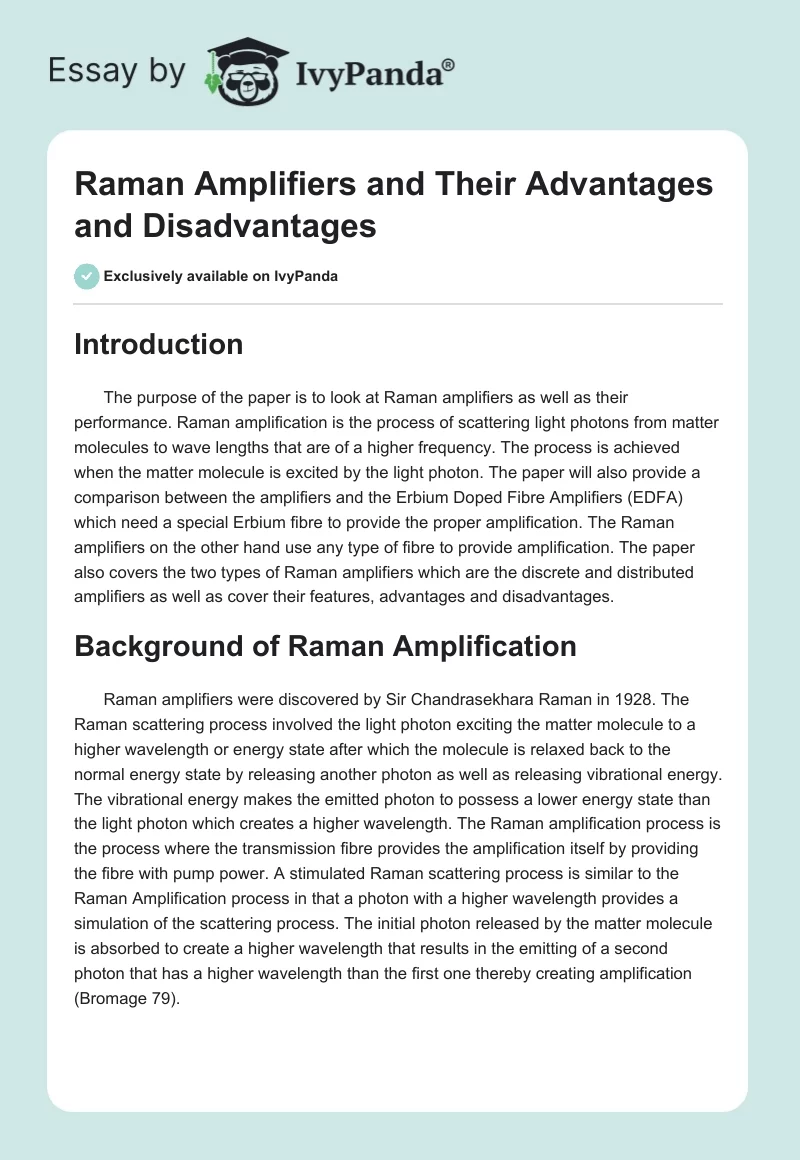 Raman Amplifiers and Their Advantages and Disadvantages. Page 1