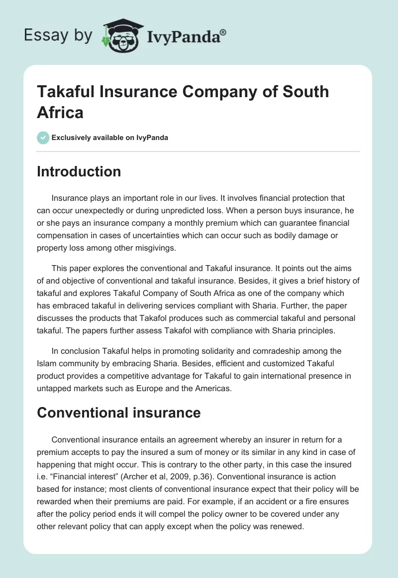 Takaful Insurance Company of South Africa. Page 1