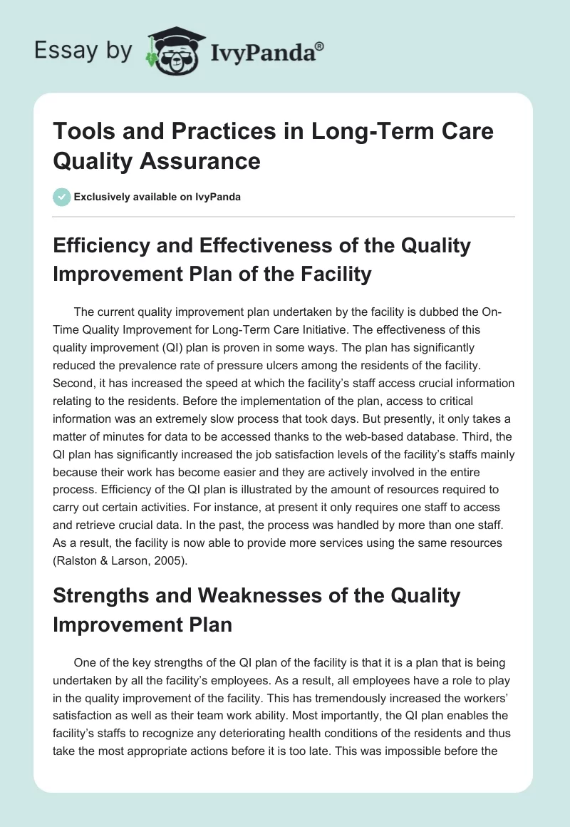Tools and Practices in Long-Term Care Quality Assurance. Page 1