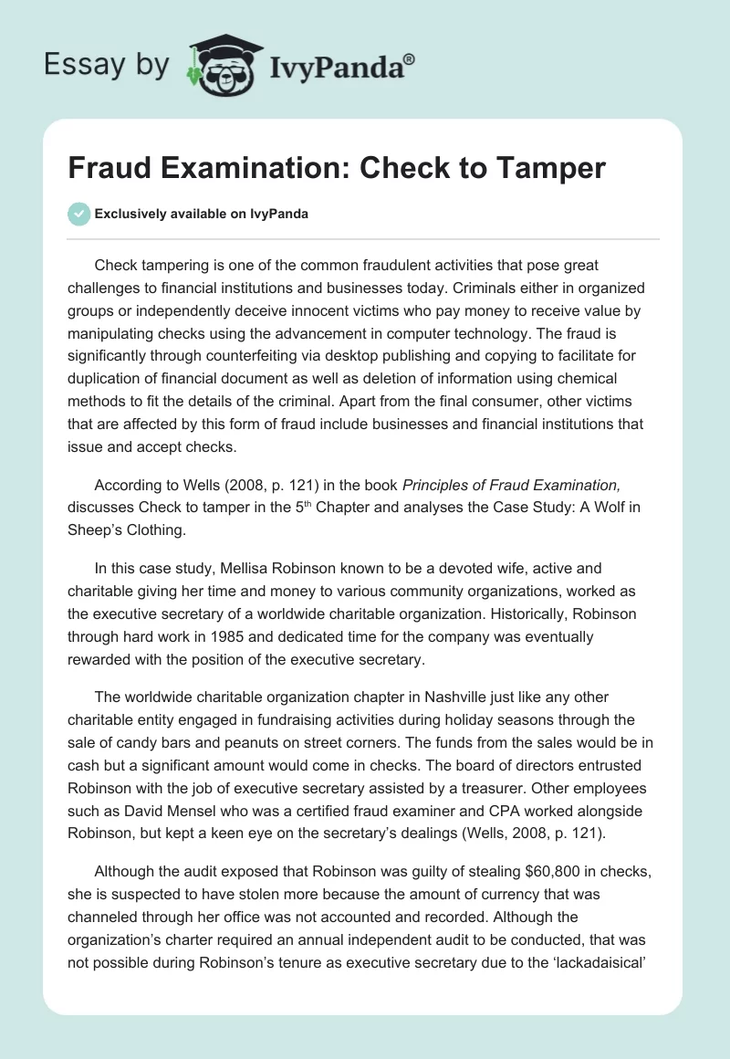 Fraud Examination: Check to Tamper. Page 1