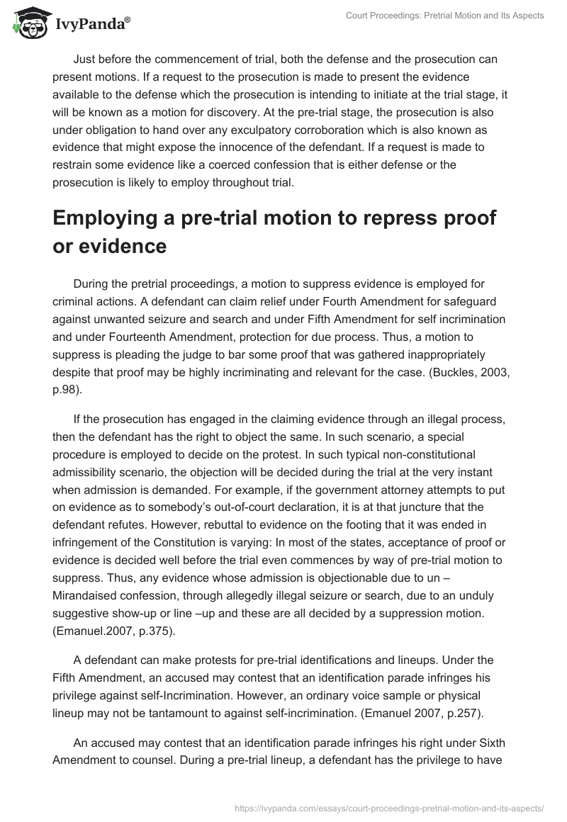 Court Proceedings: Pretrial Motion and Its Aspects. Page 3