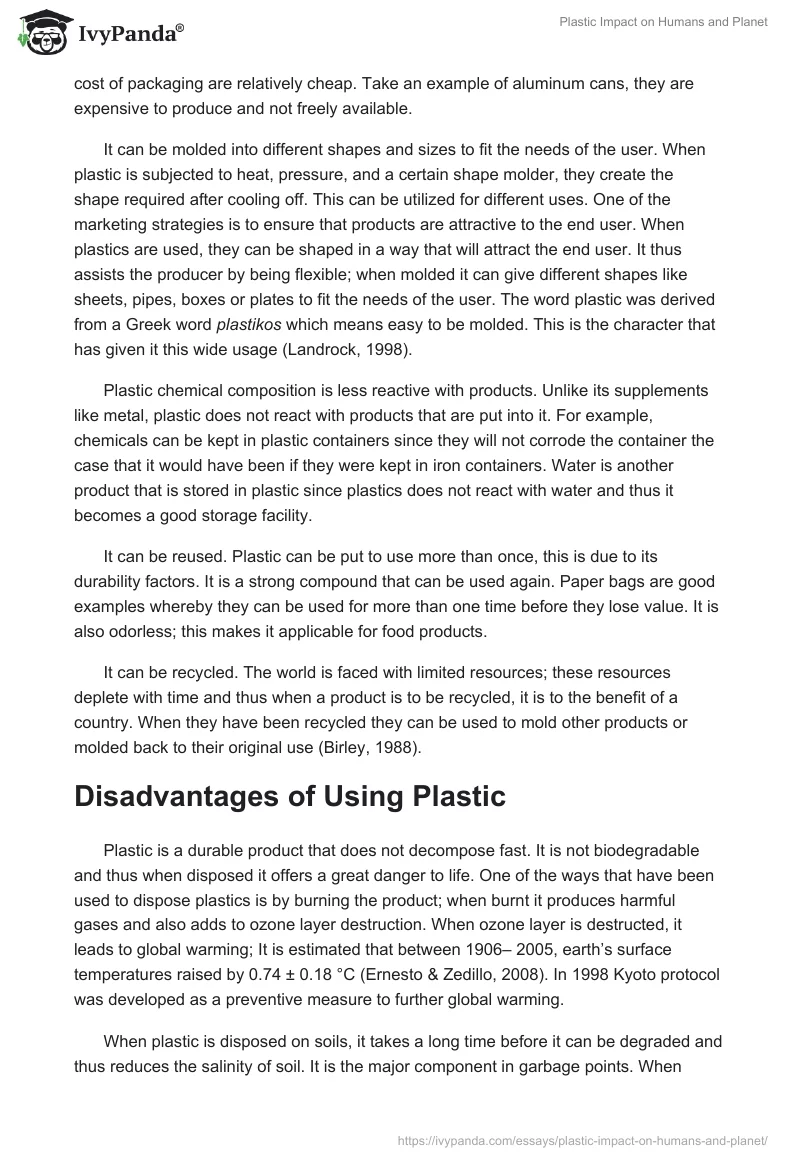 Plastic Impact on Humans and Planet. Page 2