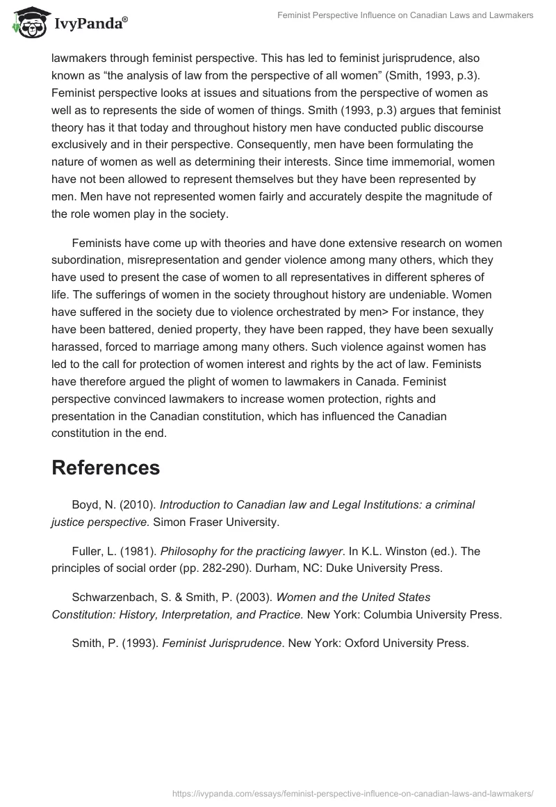 Feminist Perspective Influence on Canadian Laws and Lawmakers. Page 3