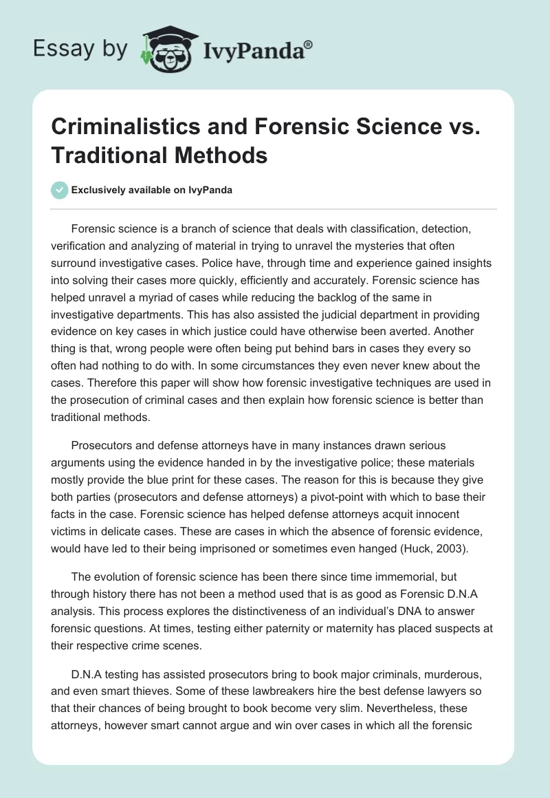 Criminalistics and Forensic Science vs. Traditional Methods. Page 1